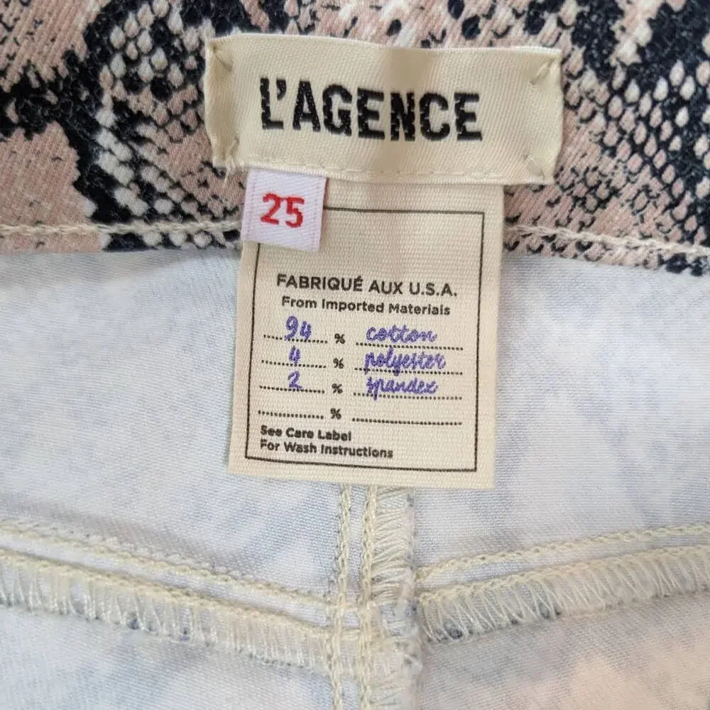 L’AGENCE Marguerite Pink Python Print High Rise Skinny Jeans 25 NWT